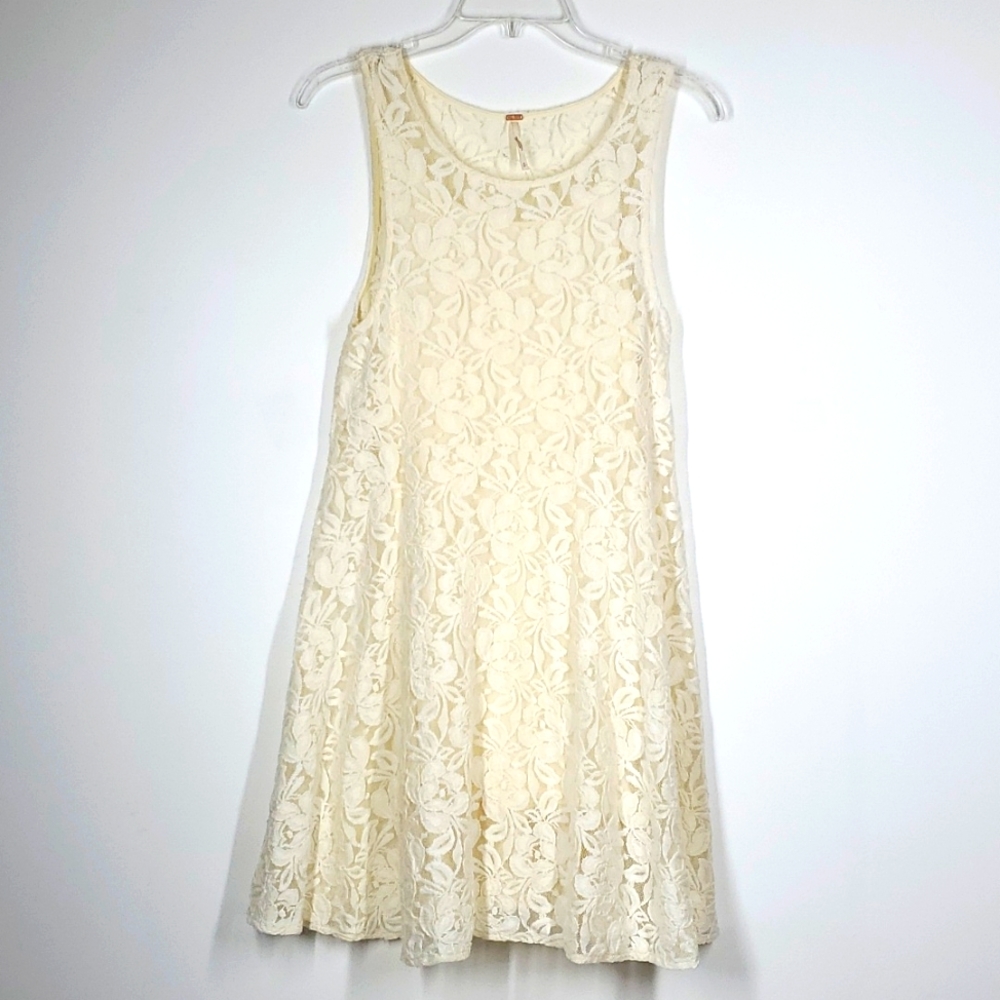 Free People Ivory Lace Boho Mini Dress Sleeveless Small Petite NWOT